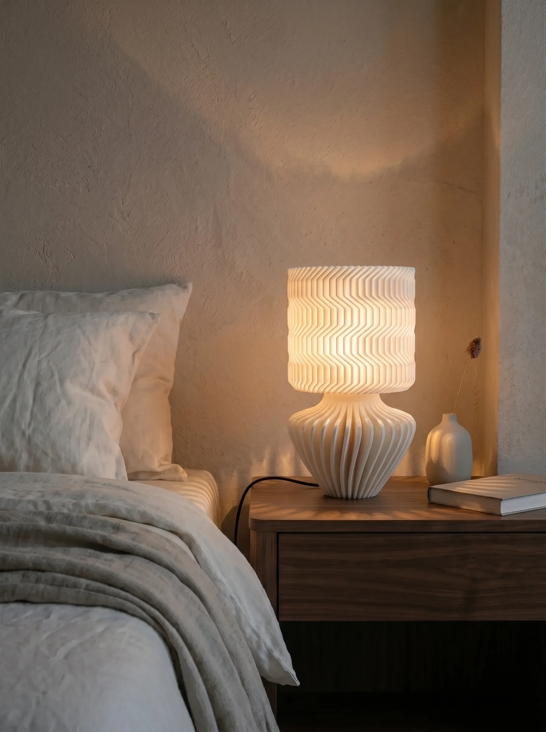 Lampe décorative 3D CALYPSA posée sur buffet à Marrakech